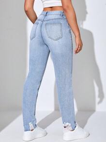 SHEIN Unity Jeans de ajuste mom con bolsillo oblicuo - Lavado ligero - Ver 2