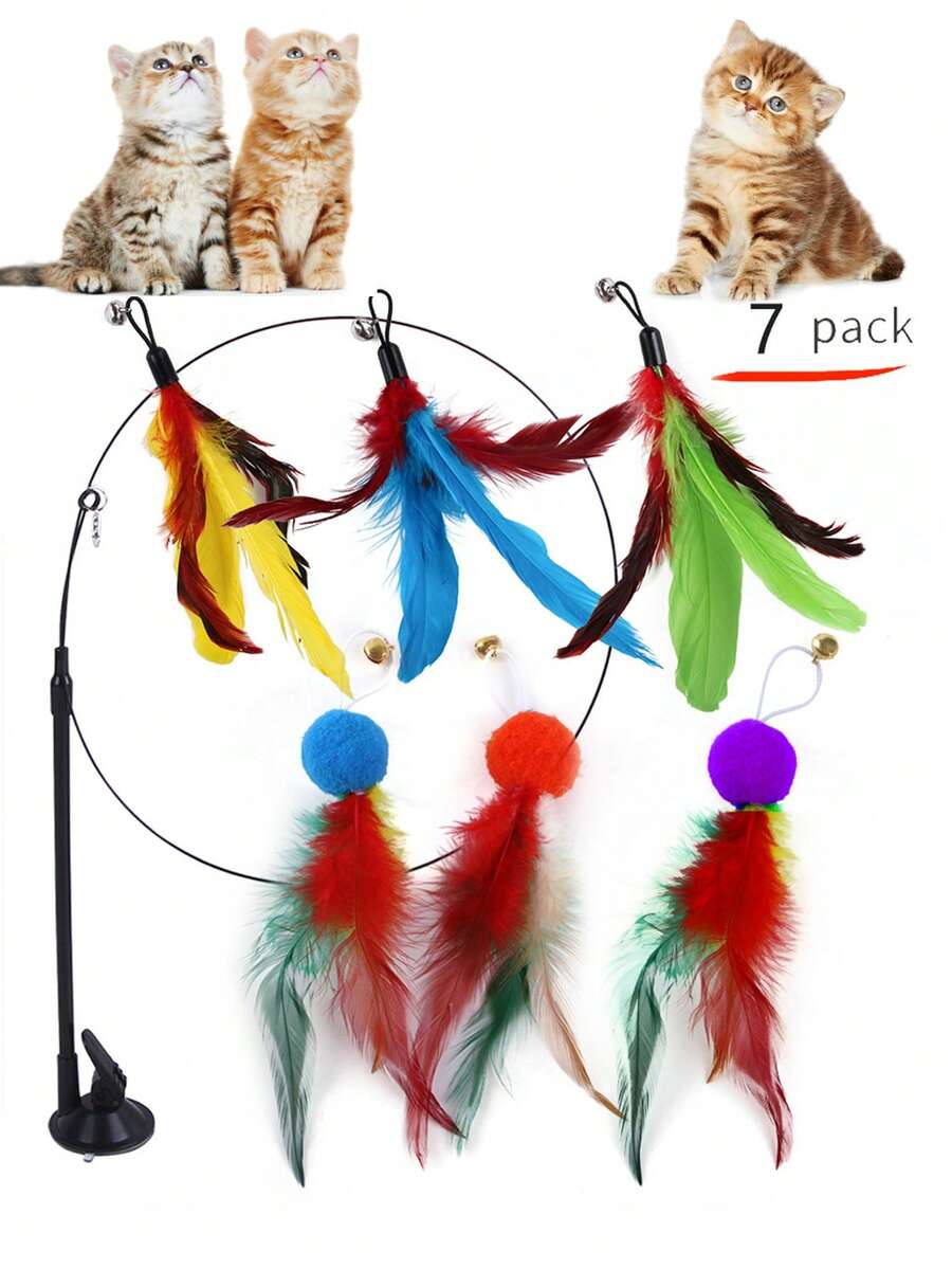 Bộ đồ chơi trêu ghẹo mèo trang trí lông vũ 7 chiếc cho mèo - Đỏ - Xem 1