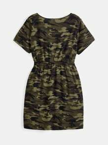 EMERY ROSE Plus Camo Print Drawstring Waist Hidden Pocket Dress - Multicolor - View 2