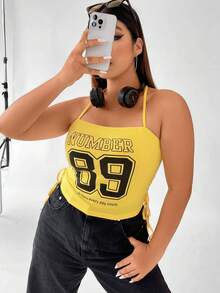 SHEIN Coolane Plus Letter Graphic Drawstring Side Halter Top