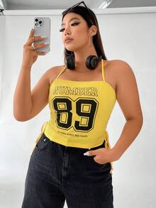 SHEIN Coolane Plus Letter Graphic Drawstring Side Halter Top