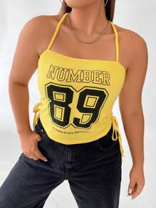 SHEIN Coolane Plus Letter Graphic Drawstring Side Halter Top