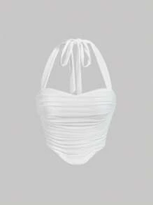 SHEIN MOD 褶邊掛脖上衣 - 白色 - 查看 1