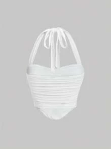 SHEIN MOD 褶邊掛脖上衣 - 白色 - 查看 2