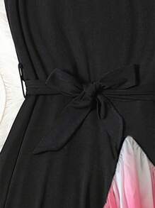 SHEIN Unity Ombre Print Belted Dress - Multicolor - View 4