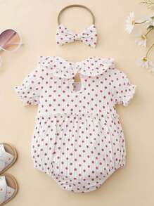 Bodysuits Em bé viền lá sen Chấm bi - Hồng - Xem 2
