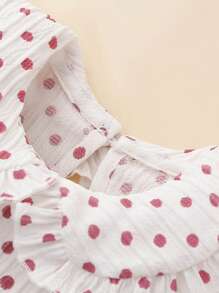 Bodysuits Em bé viền lá sen Chấm bi - Hồng - Xem 5
