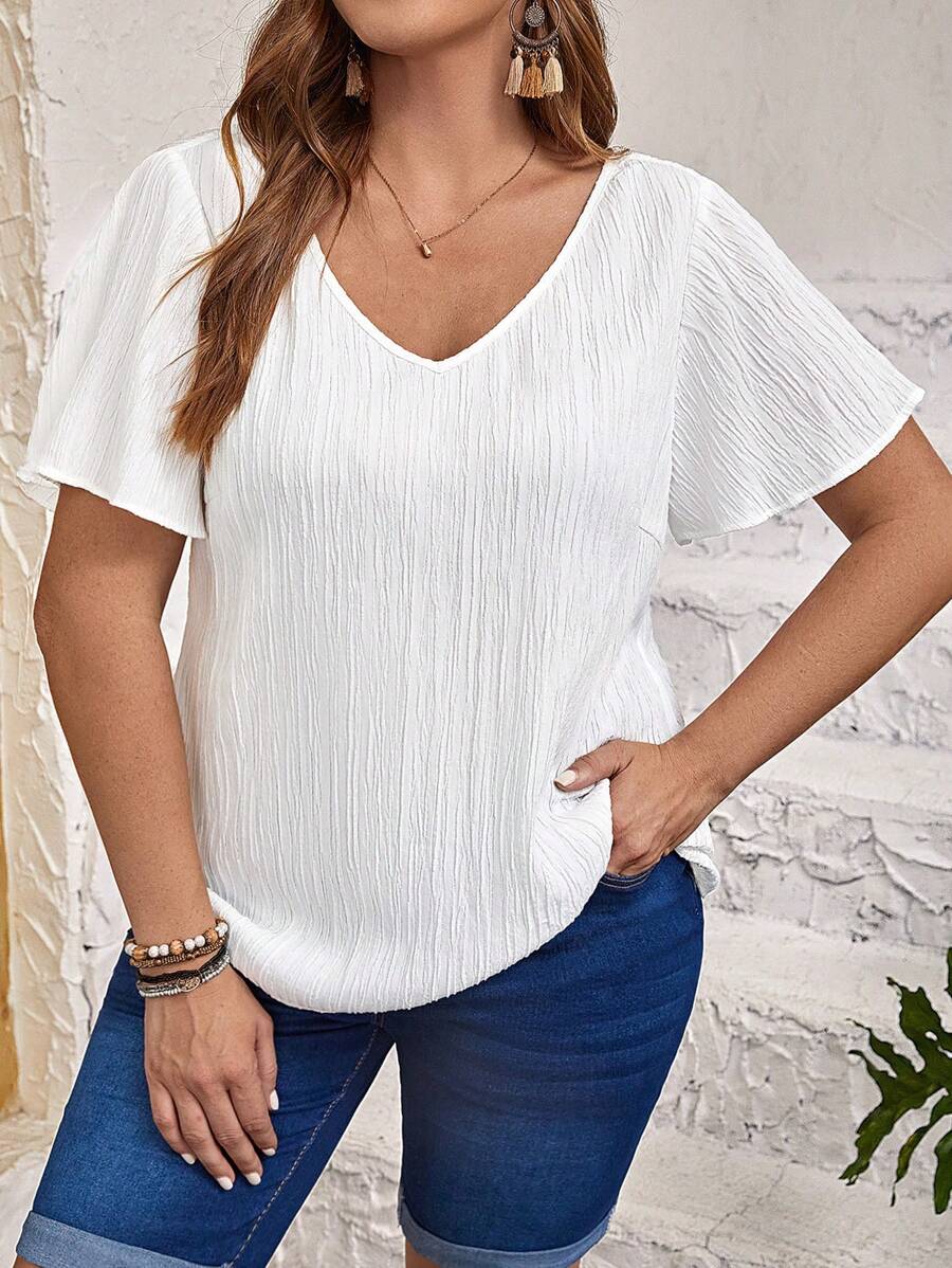 EMERY ROSE Áo sơ mi Plus Size màu trơn Giải trí - trắng - Xem 1