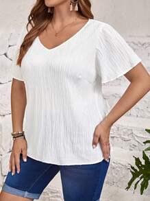 EMERY ROSE Áo sơ mi Plus Size màu trơn Giải trí - trắng - Xem 3