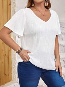 EMERY ROSE Áo sơ mi Plus Size màu trơn Giải trí - trắng - Xem 4