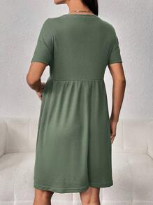 SHEIN Maternity Solid Drop Shoulder Dress - Army Green - View 3