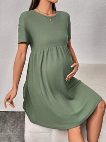 SHEIN Maternity Solid Drop Shoulder Dress - Army Green - View 6