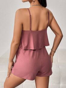 SHEIN Maternity Rib Knit Cami Romper - Redwood - View 2