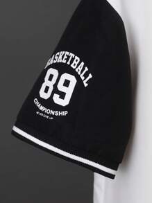 SHEIN Boys Letter Graphic Striped Trim Baseball Collar Shirt Without Tee - White - View 3