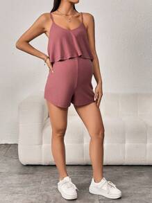 SHEIN Maternity Rib Knit Cami Romper - Redwood - View 6