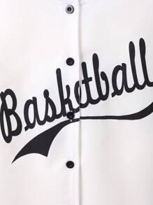 SHEIN Boys Letter Graphic Striped Trim Baseball Collar Shirt Without Tee - White - View 4