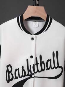 SHEIN Boys Letter Graphic Striped Trim Baseball Collar Shirt Without Tee - White - View 5