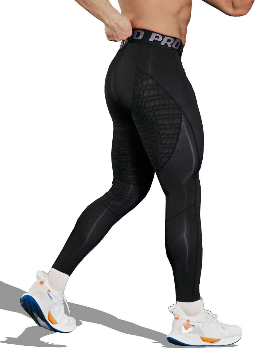 Gym Rark 男友风男士字母腰带运动紧身裤黑色透气打底裤 - 黑色 - 查看 1