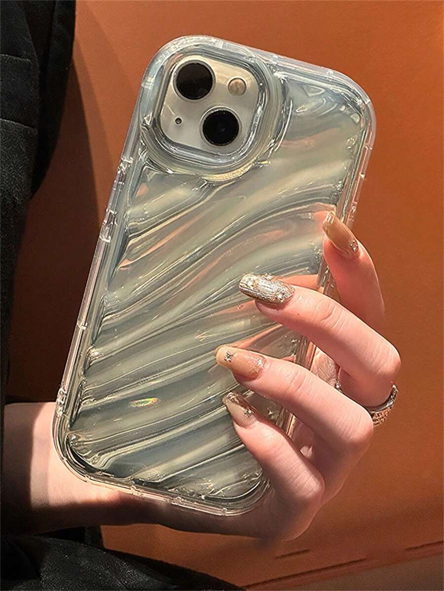 Water Ripple Embossed Phone Case With Laser Paper - Silver - View 1