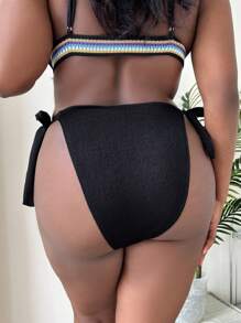 SHEIN Swim Curve Summer Plus Size Tie Side Bikini Bottom - Black - View 2