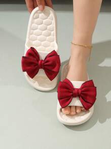 Sandalias con lazo decorativo para mujer, sandalias de plástico tipo chanclas para uso al aire libre, atuendos de primavera y verano - Blanco - Ver 1