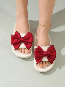 Sandalias con lazo decorativo para mujer, sandalias de plástico tipo chanclas para uso al aire libre, atuendos de primavera y verano - Blanco - Ver 2