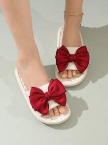 Sandalias con lazo decorativo para mujer, sandalias de plástico tipo chanclas para uso al aire libre, atuendos de primavera y verano - Blanco - Ver 3