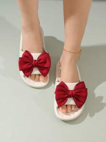 Sandalias con lazo decorativo para mujer, sandalias de plástico tipo chanclas para uso al aire libre, atuendos de primavera y verano - Blanco - Ver 5