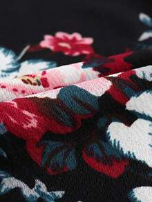 印花缺口領隱藏口袋連衣裙 - 黑色 - 查看 5