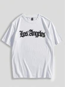 ROMWE MEN Goth 男士純棉字母圖形t恤 - 白色 - 查看 1