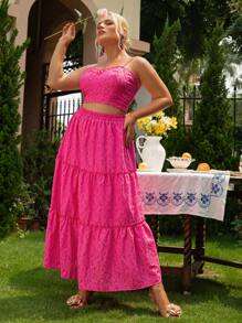 Glamaker 大碼褶邊吊帶上衣和荷葉邊半身裙 - 玫紅色 - 查看 6