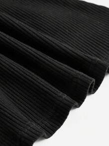 SHEIN MOD Puff Sleeve Rib-knit Tee - Black - View 4