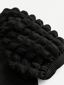 SHEIN MOD Puff Sleeve Rib-knit Tee - Black - View 5