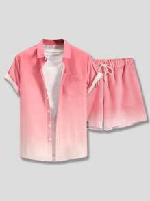 ROMWE MEN Guys Ombre Shirt & Shorts Without Tee - Multicolor - View 1