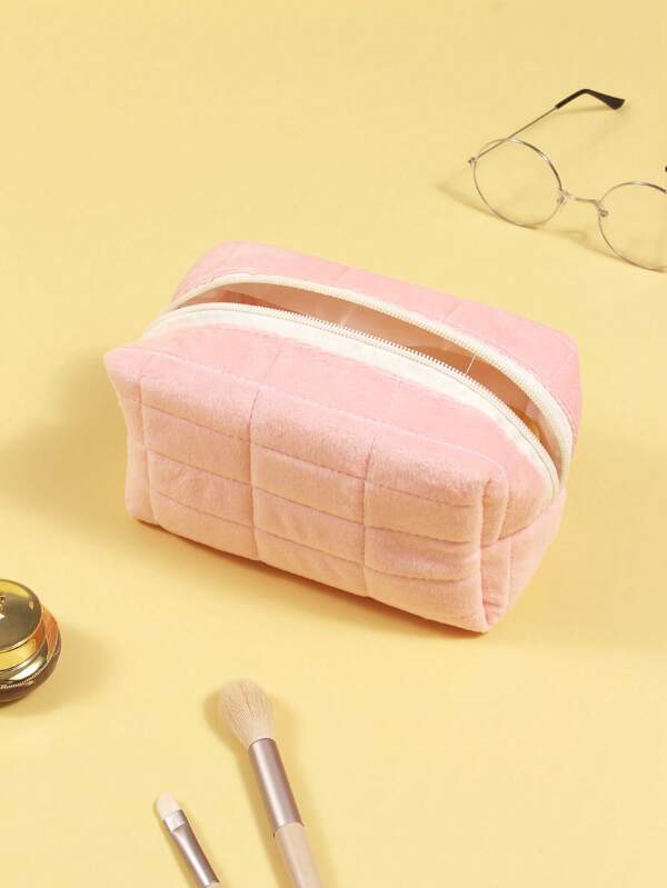 Checkered Pattern Makeup Bag, 1Pc Exquisite Solid Color Minimalist