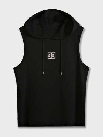 Guys Number Patched Drawstring Hooded Tee
