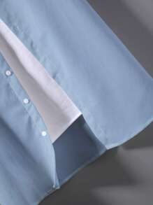 Manfinity Homme Hombres Camisa unicolor & Shorts de cintura con cordón sin camiseta - Azul - Ver 5