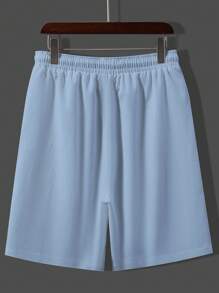 Manfinity Homme Hombres Camisa unicolor & Shorts de cintura con cordón sin camiseta - Azul - Ver 6