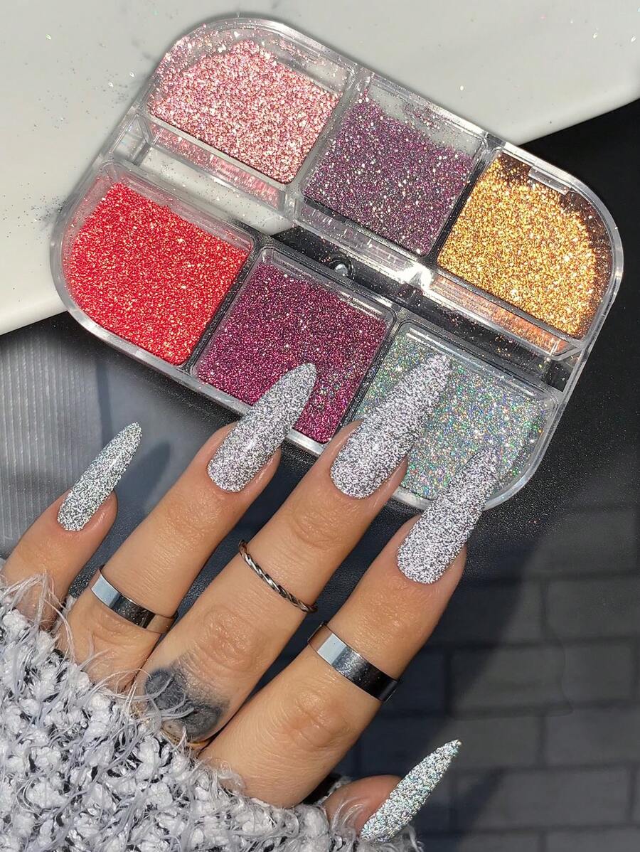 闪亮反光指甲亮粉，1 盒指甲颜料派对夜总会用于指甲装饰美甲用品 DIY 指甲饰品指甲宝石 - 彩色 - 查看 1