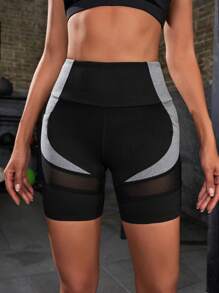 Yoga Futuristic Quần Shorts Thể thao Nữ Tương phản Mesh Túi Khối Màu - Nhiều màu - Xem 4