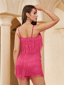 Fringe Trim Cami Bodycon Dress - Hot Pink - View 2