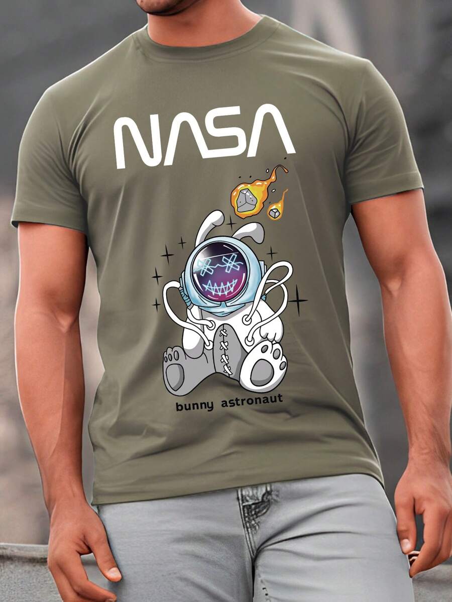 Manfinity Homme 男士卡通和字母圖案T恤 - 卡其色 - 查看 1