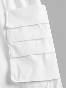 Manfinity RebelGame 街頭抽繩 口袋純色男士褲子 - 白色 - 查看 5