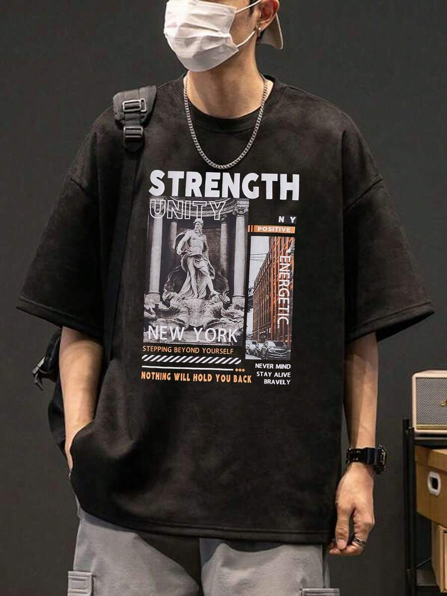 Manfinity RebelGame Men Cotton Slogan & Figure Graphic Tee - Black - View 1