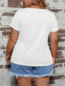 SHEIN LUNE Áo thun Plus size Nút phía trước màu trơn Giải trí - trắng - Xem 2