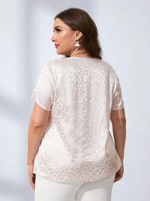SHEIN Clasi Áo sơ mi Plus Size màu trơn Thanh lịch - Màu be - Xem 3