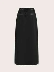 SHEIN EZwear Váy nữ Thắt lưng Chia Dây kéo màu trơn Giải trí - màu đen - Xem 2