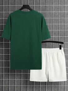 Manfinity Homme 男士鹿圖案T恤和短褲 - 綠色 - 查看 3