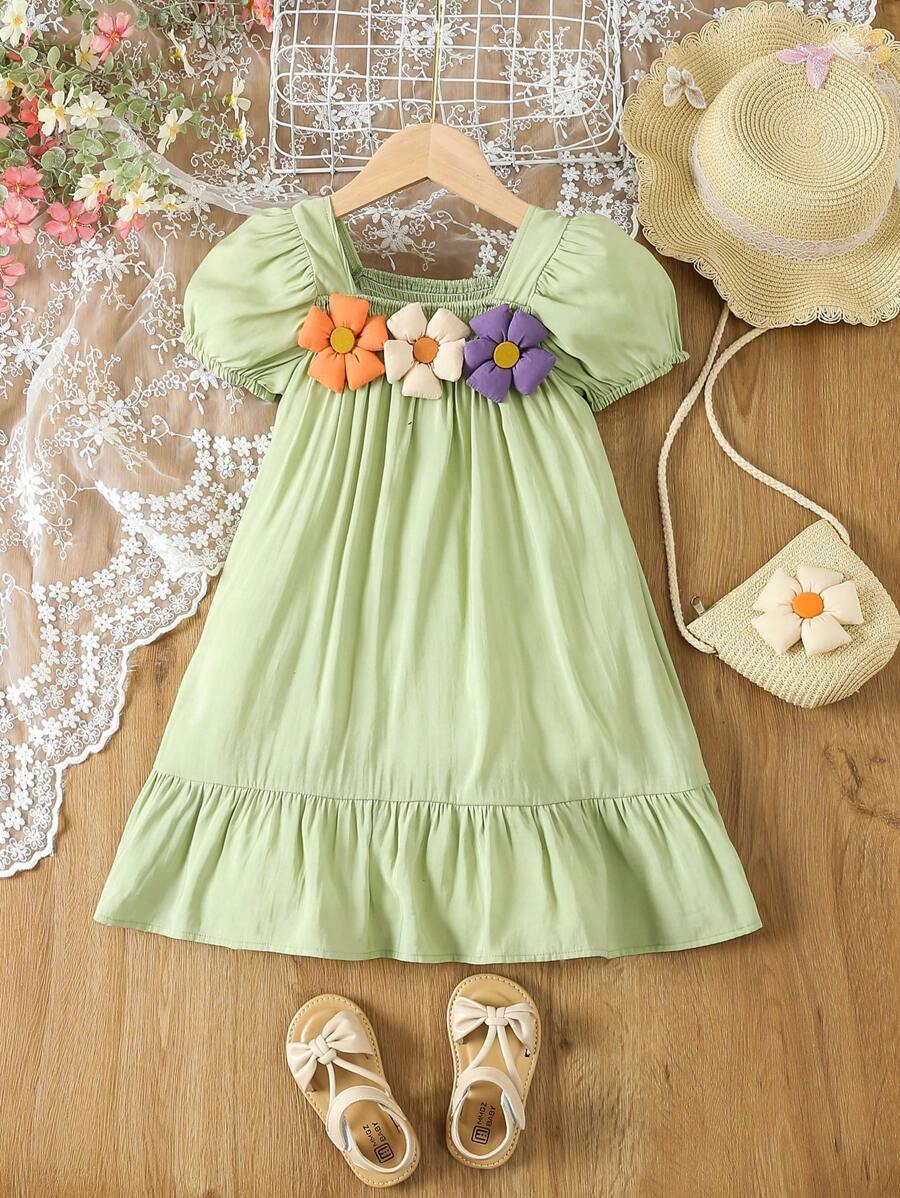 Young Girls' Summer Princess Style Fairy Dress With Mid-calf Length For Children - Mint Green - View 1