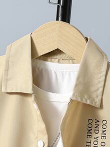 小男童標語圖案襯衫和褲子和背心上衣